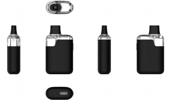 Ispire - BP1-D PA12 Disposable 1.0mL 2.4 volt Plastic Body Postless PCTG MP Preheat USB-C - Black